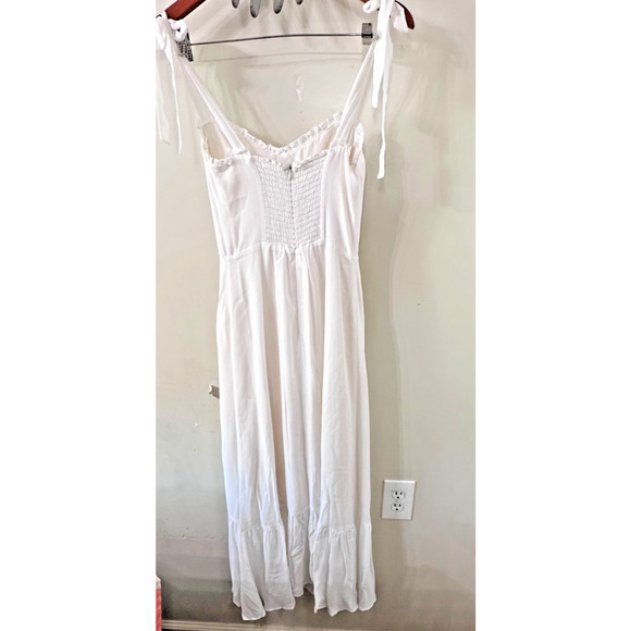 Reformation Adler Ivory Midi Dress Size 0 Tie Strap Smocked Back Ruffle Hem Bust - Picture 4 of 14